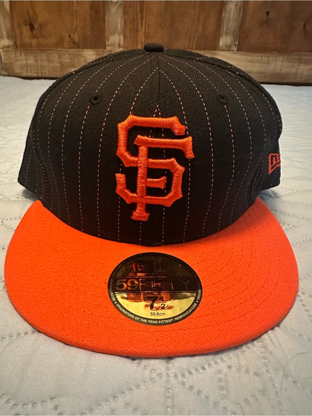 San Francisco Giants New Era Black Orange Pin Striped Fitted Wool Hat Size7 1/2